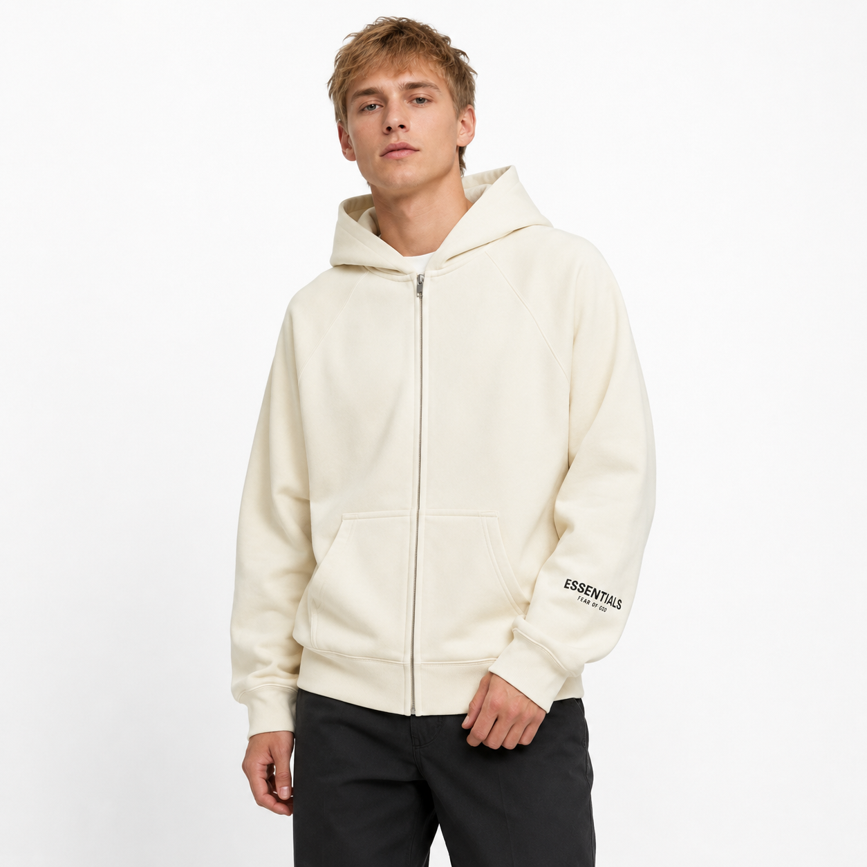 Fear of God Essentials Full Zip Hoodie Cream