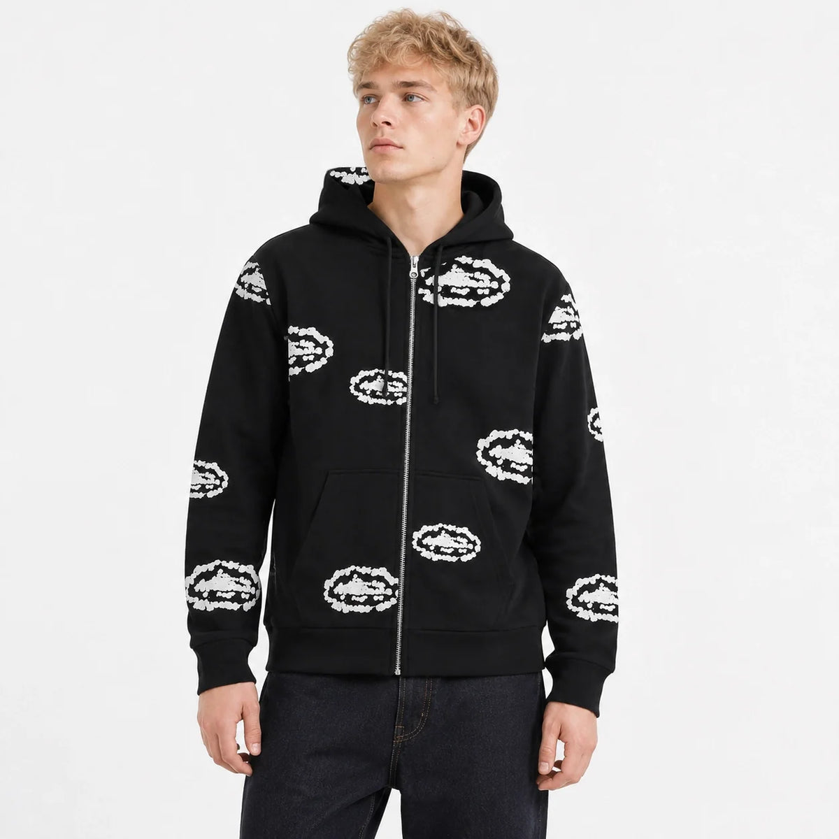 Denim Tears x Corteiz Cotton Wreath Zip Hoodie Black