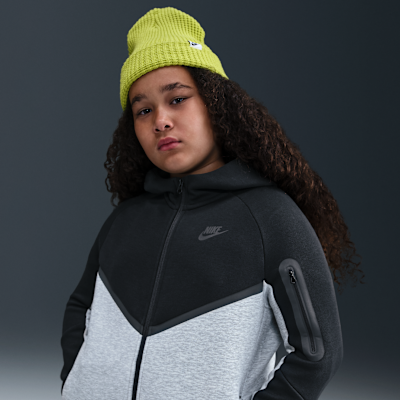 Nike Sportswear Tech Fleece Older Kids' Full-Zip Hoodie (Extended Size) Dark Grey Heather/Black/B...