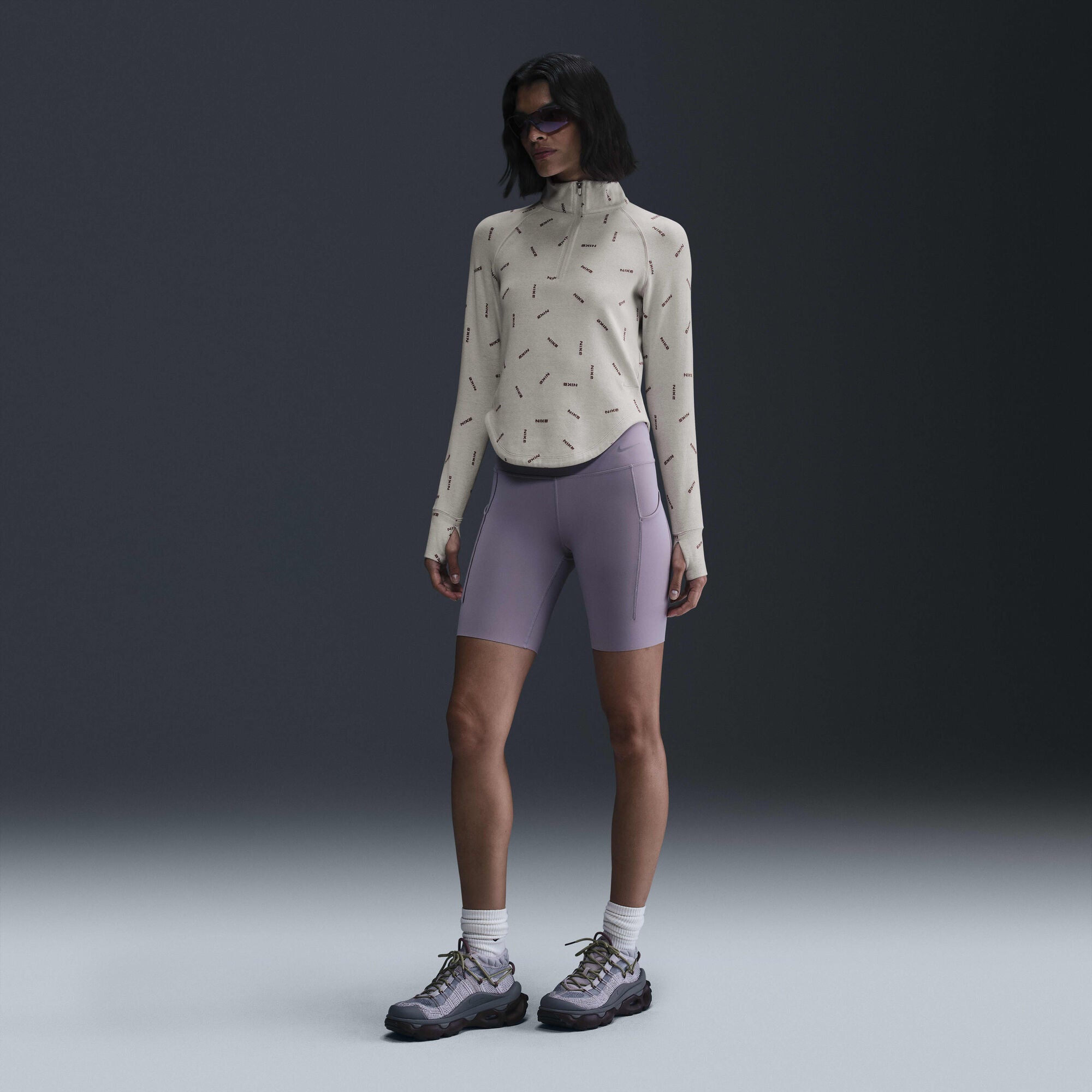 Nike Sportswear Collection Slim 1/2-Zip Long-Sleeve Logo Top Light Orewood Brown/Red Sepia/Light ...