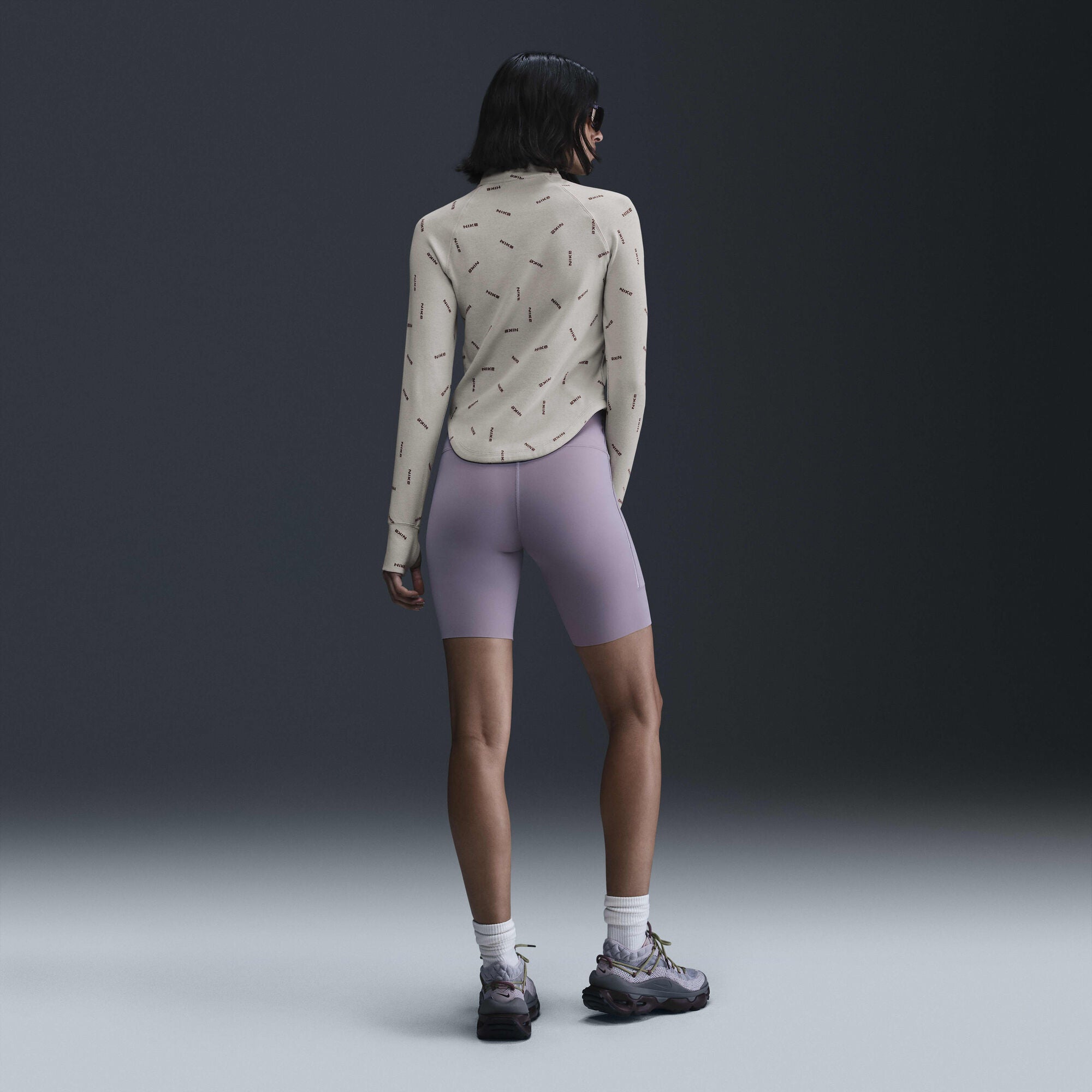 Nike Sportswear Collection Slim 1/2-Zip Long-Sleeve Logo Top Light Orewood Brown/Red Sepia/Light ...