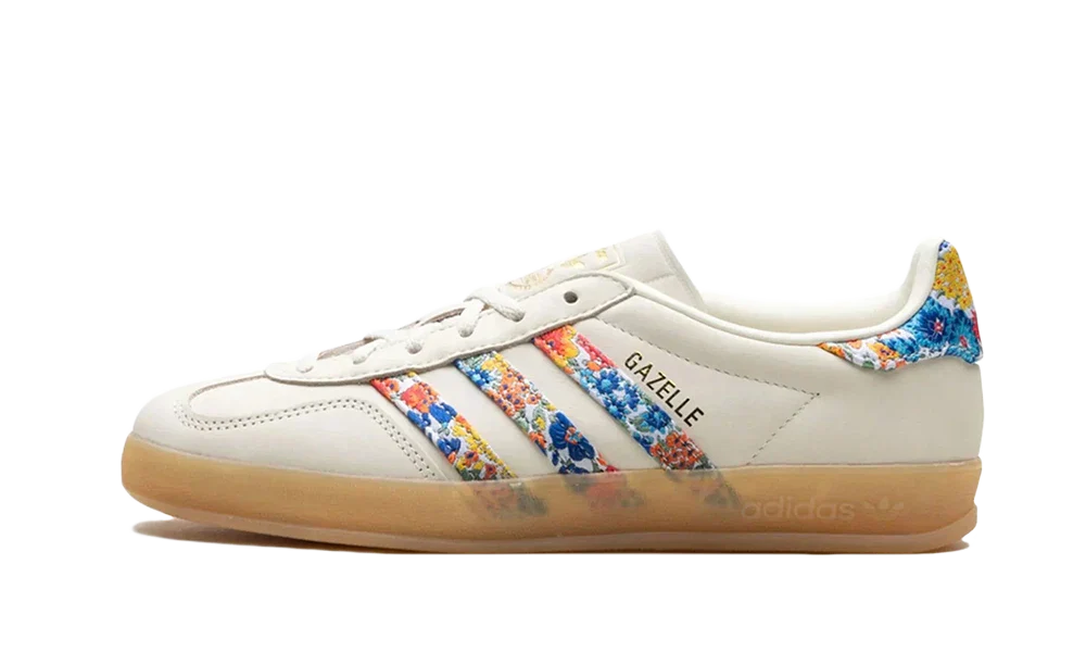 Adidas Gazelle Indoor Liberty London Floral Embroidery Stripes, Off White/Gold Metallic/Gum (JH7370)