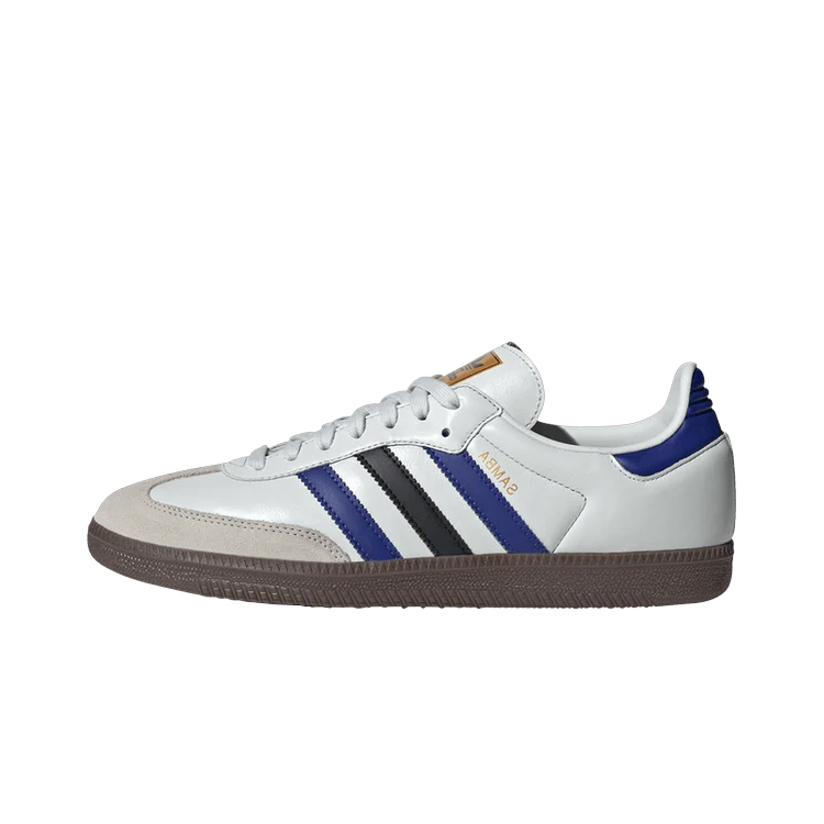 Adidas Samba OG Crystal White Active Blue Black, Crystal White/Active Blue/Matte Gold (ID1381)