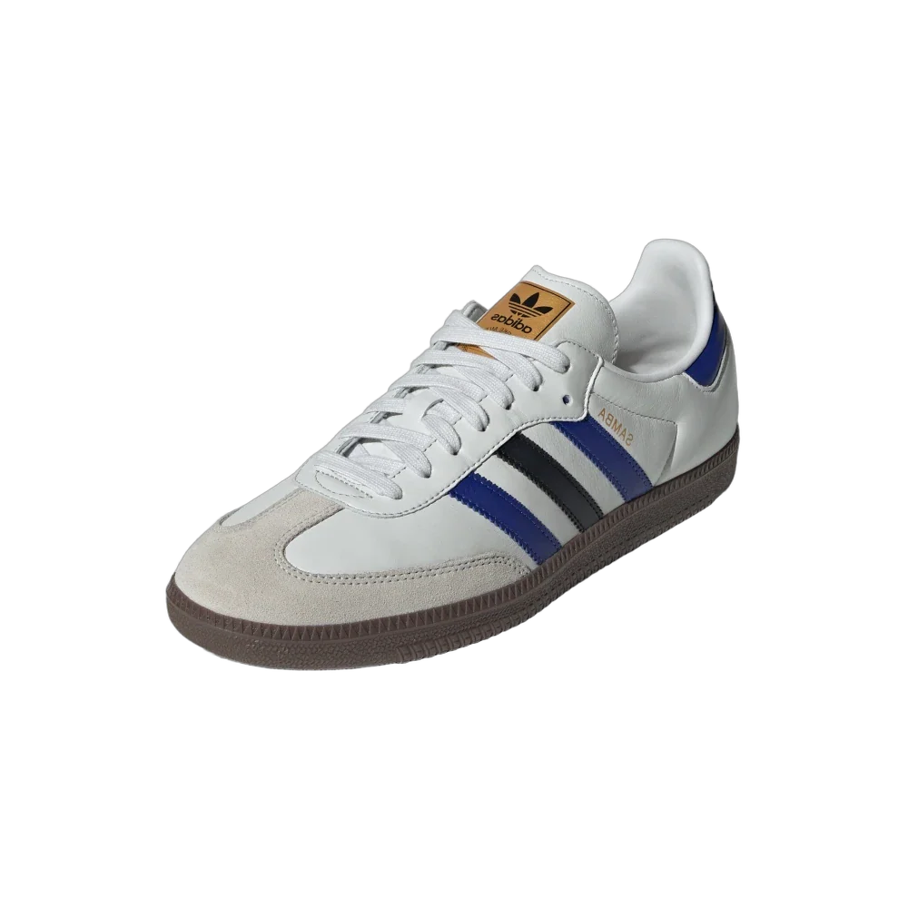 Adidas Samba OG Crystal White Active Blue Black, Crystal White/Active Blue/Matte Gold (ID1381)