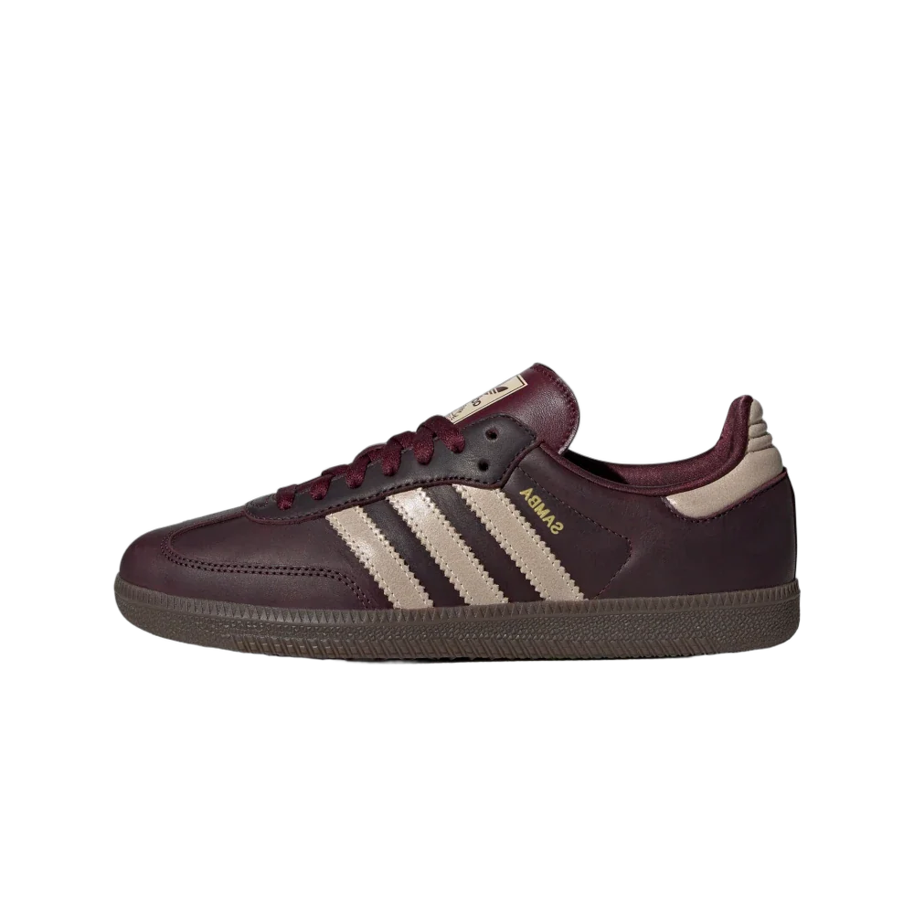 Adidas Samba OG Maroon Crystal Sand, Maroon/Crystal Sand/Gold Metallic Sneakers (IF7004)