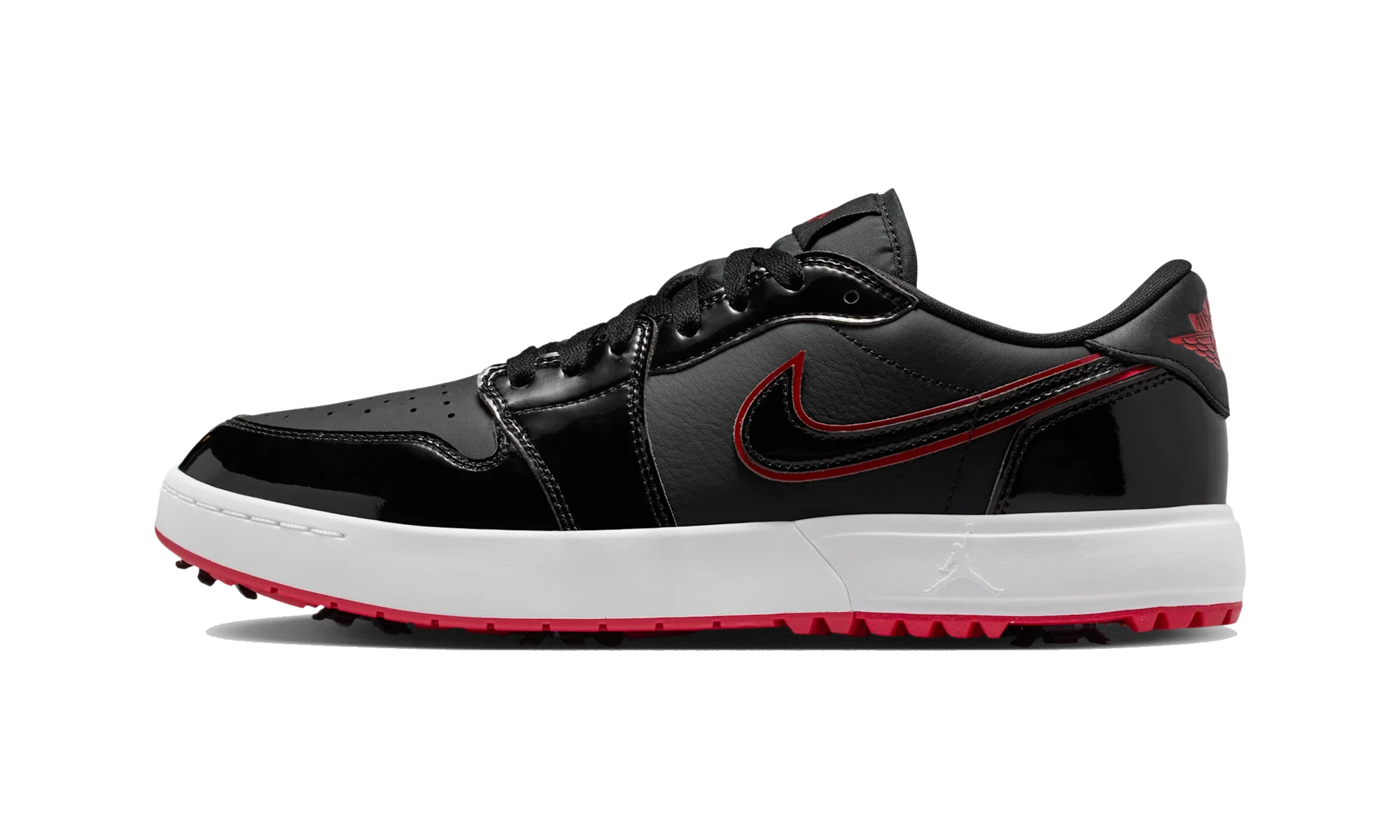 Air Jordan 1 Low Golf Spiked Bred Black Patent