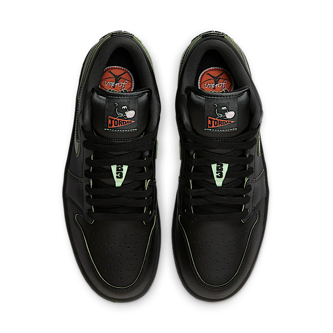 Air Jordan 1 Low SE Black Cat Mascot, Black/Vapor Green (HM3690-001)