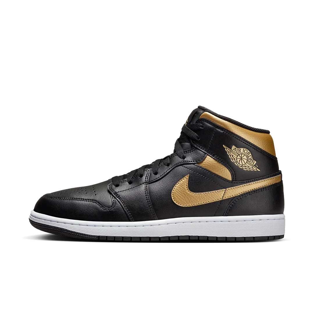 Air Jordan 1 Mid Black Metallic Gold, Black/White/Metallic Gold (DQ8426-071)