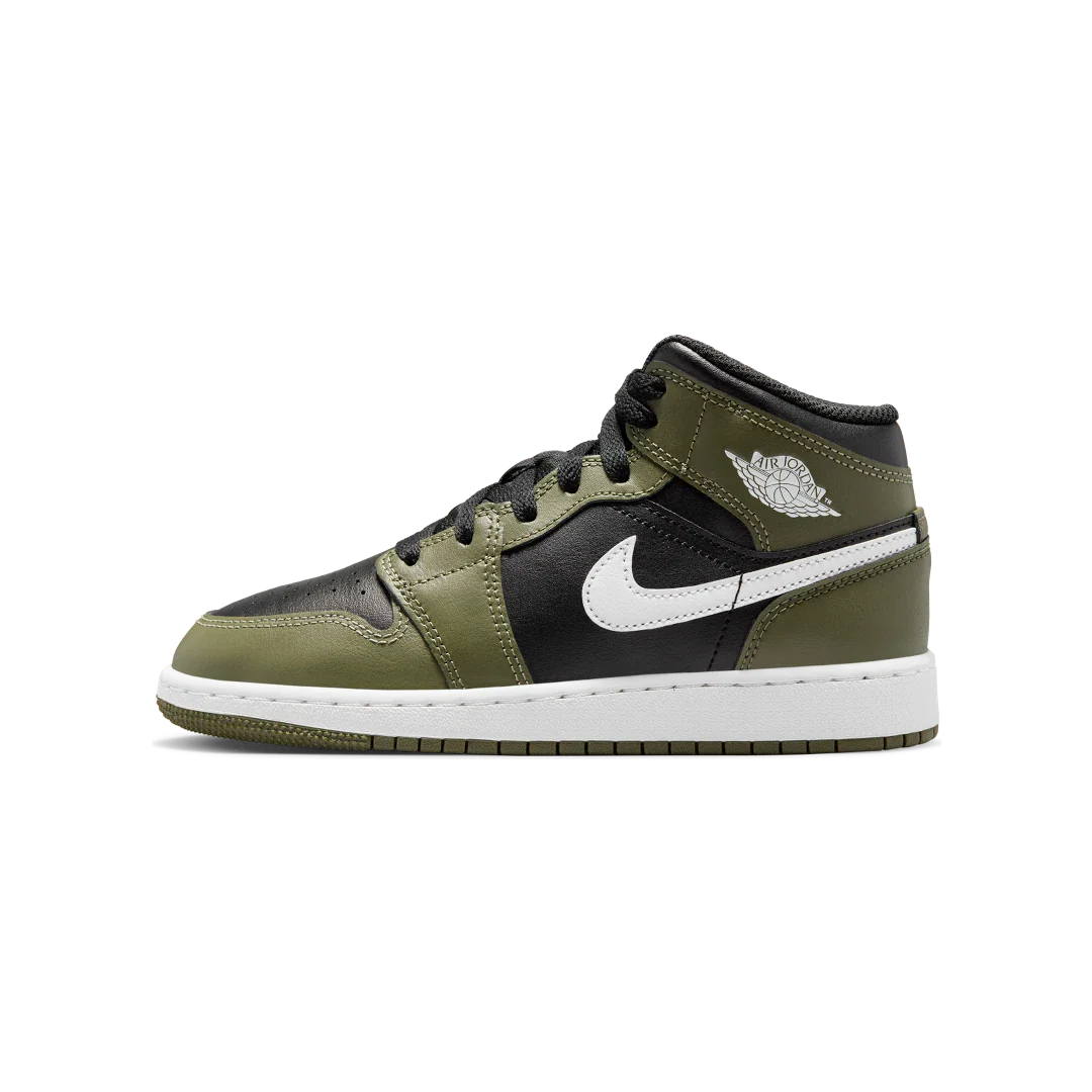 Air Jordan 1 Mid Black White Olive, Black/White/Medium Olive (DQ8423-092)