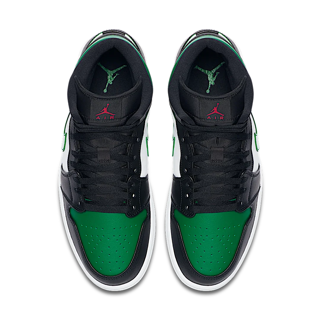 Air Jordan 1 Mid Green Toe, Black/Gym Red-White-Pine Green (554724-067 / 554725-067)
