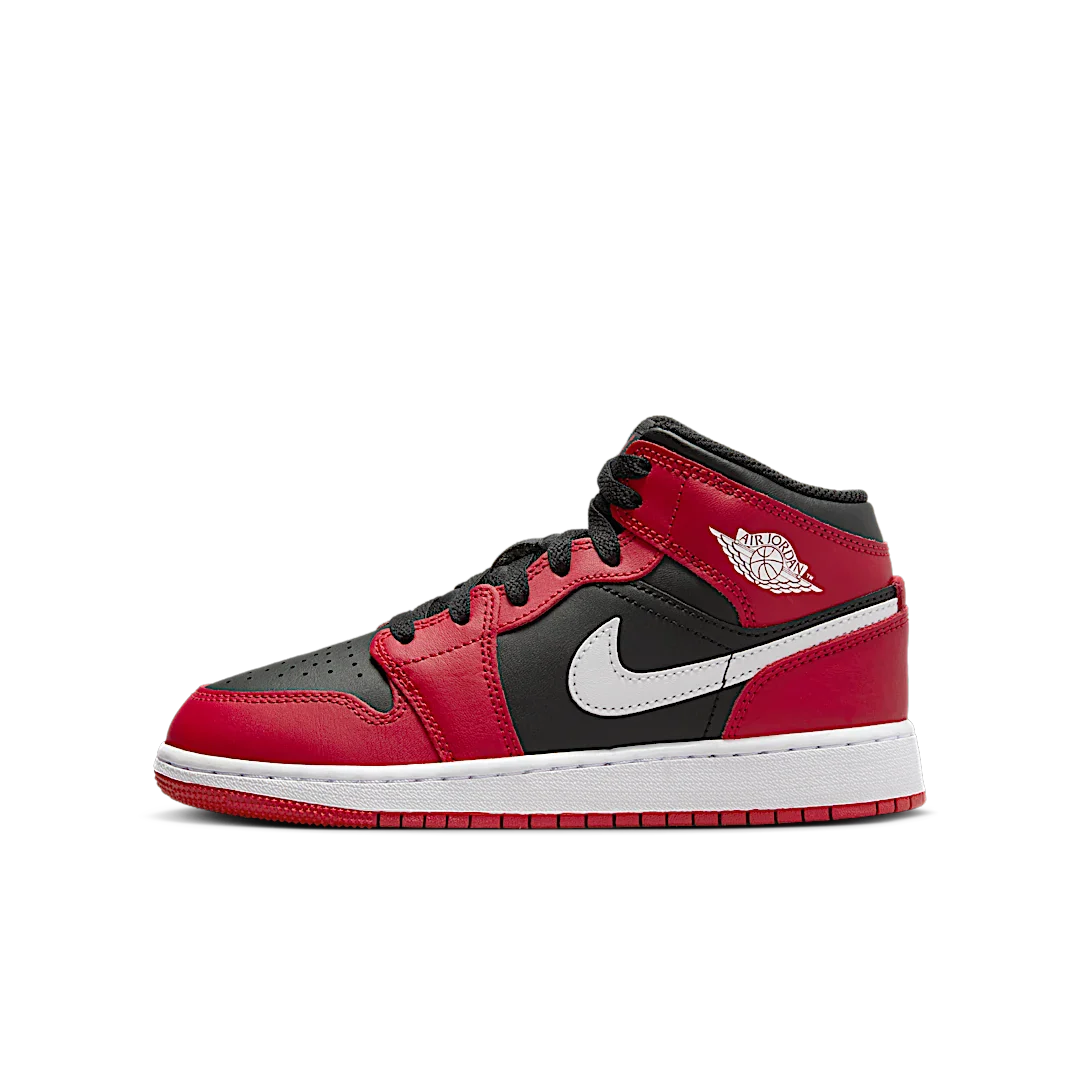 Air Jordan 1 Mid Gym Red Black White Swoosh, Black/Gym Red/White (DQ8423-061)