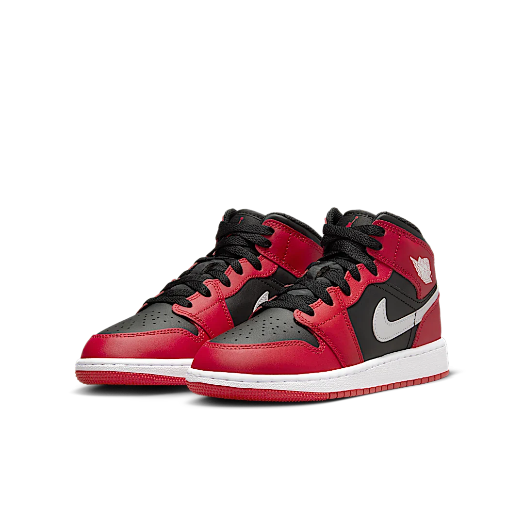 Air Jordan 1 Mid Gym Red Black White Swoosh, Black/Gym Red/White (DQ8423-061)