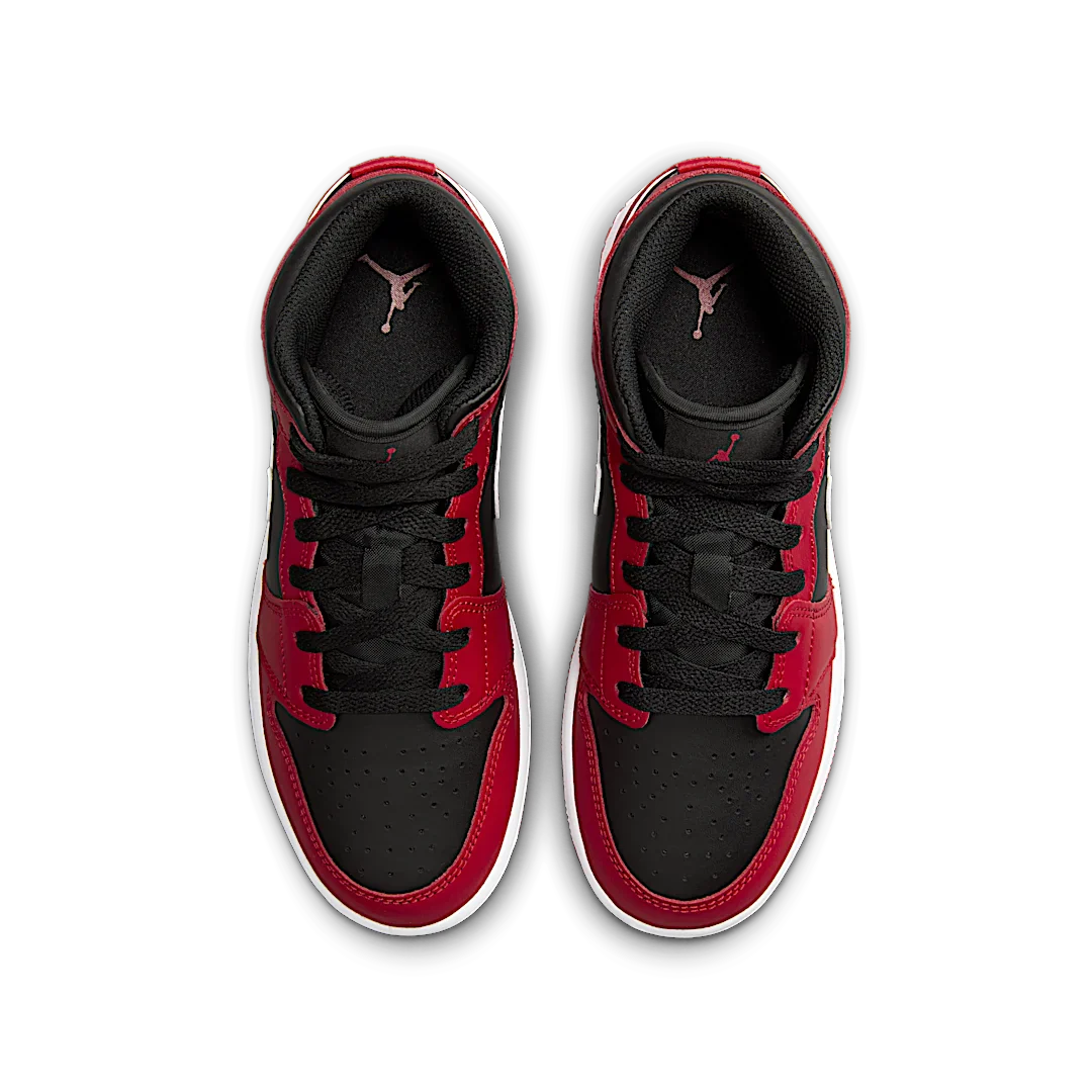 Air Jordan 1 Mid Gym Red Black White Swoosh, Black/Gym Red/White (DQ8423-061)