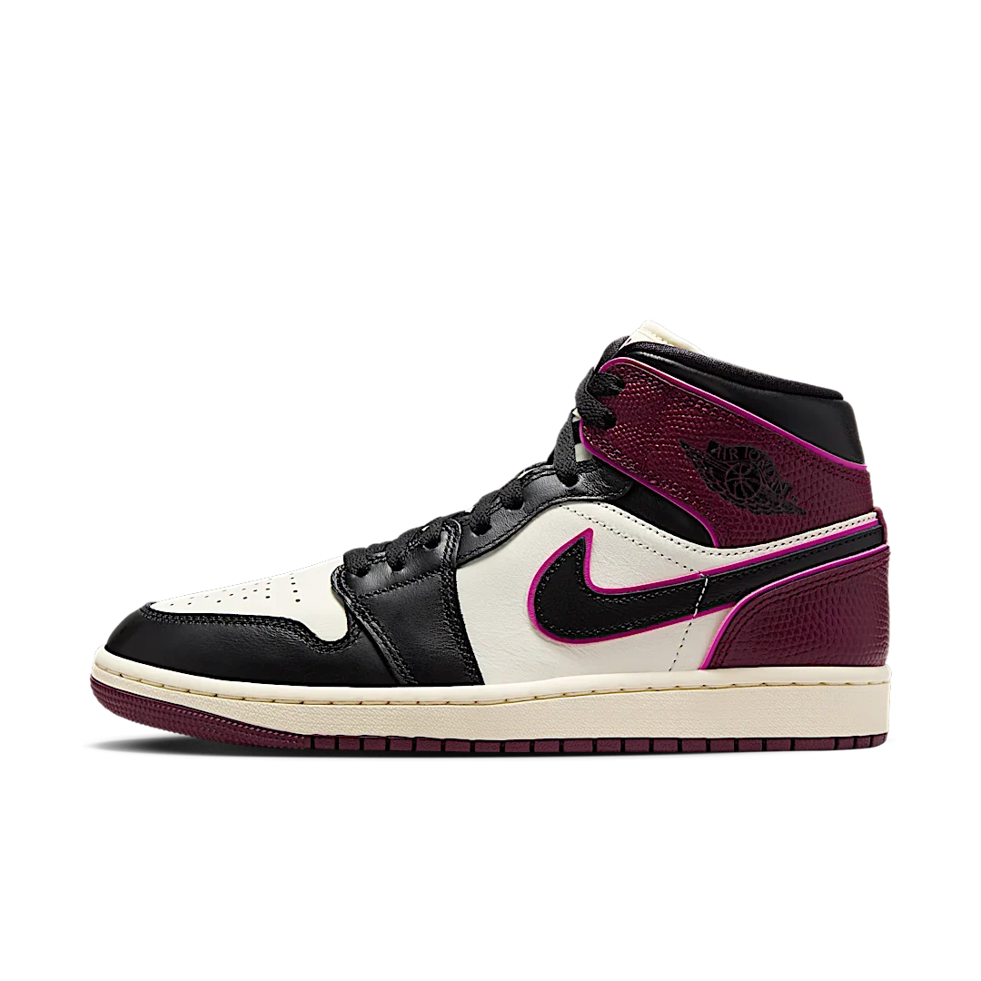 Air Jordan 1 Mid SE Bordeaux, Sail/Active Pink/Bordeaux/Black (FQ7818-101)