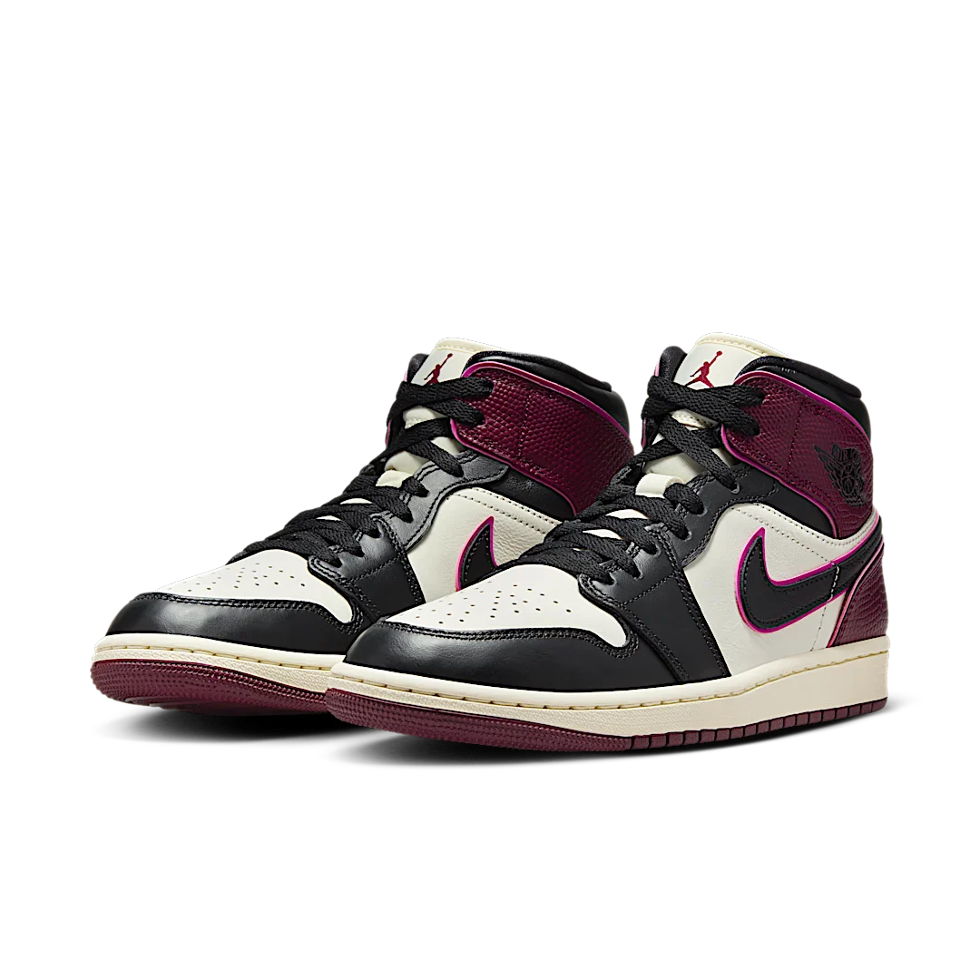 Air Jordan 1 Mid SE Bordeaux, Sail/Active Pink/Bordeaux/Black (FQ7818-101)