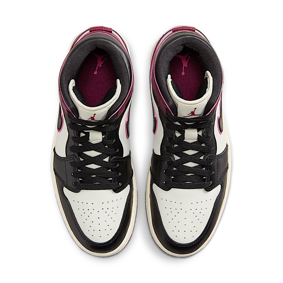 Air Jordan 1 Mid SE Bordeaux, Sail/Active Pink/Bordeaux/Black (FQ7818-101)