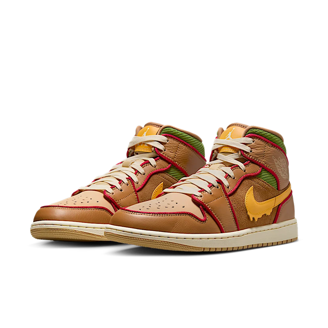 Air Jordan 1 Mid SE Cheeseburger, Flax/Sesame/Coconut Milk/University Gold (IB7403-224)