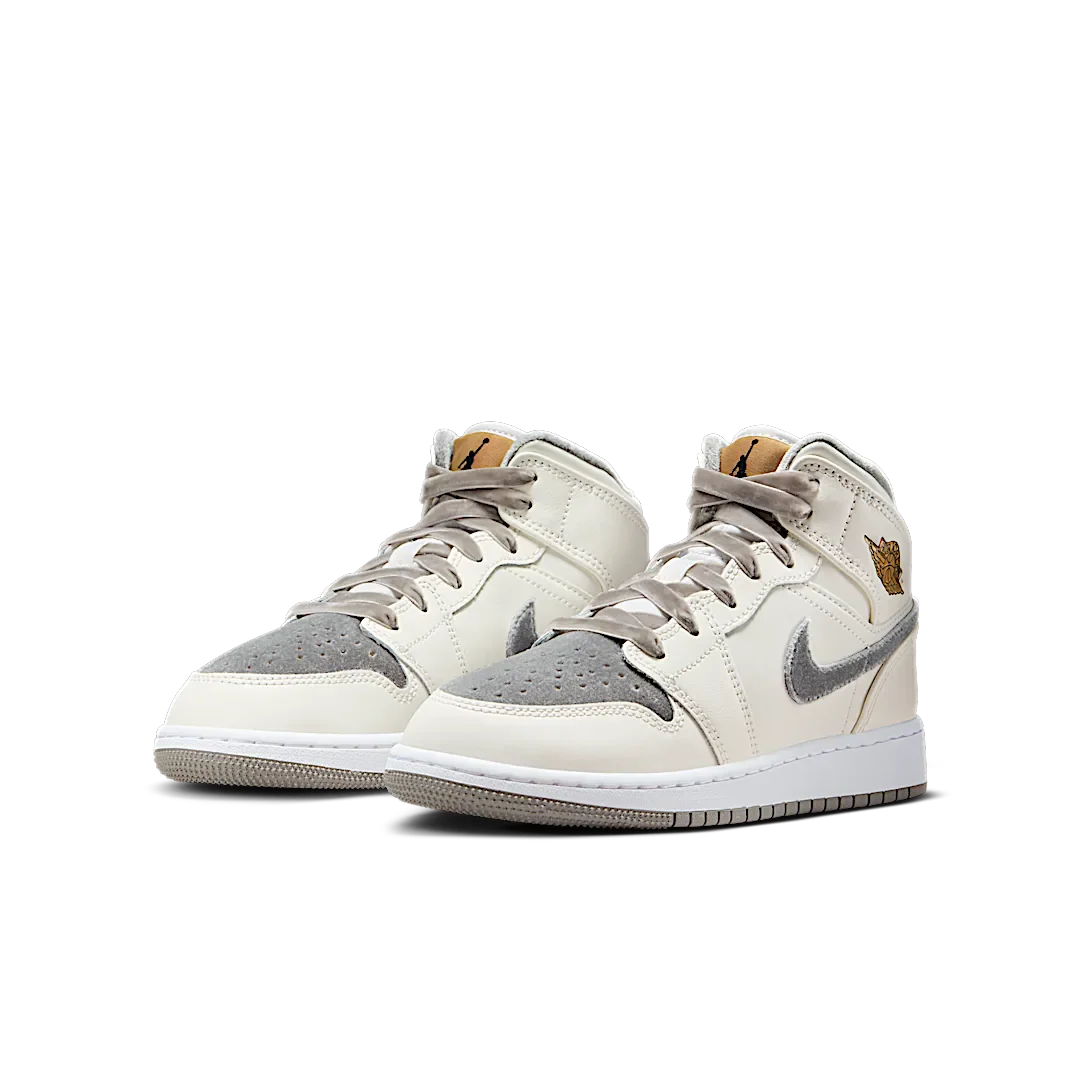 Air Jordan 1 Mid SE Sail Metallic Gold Flat Pewter, Sail/Metallic Gold/Flat Pewter (FB9899-100)