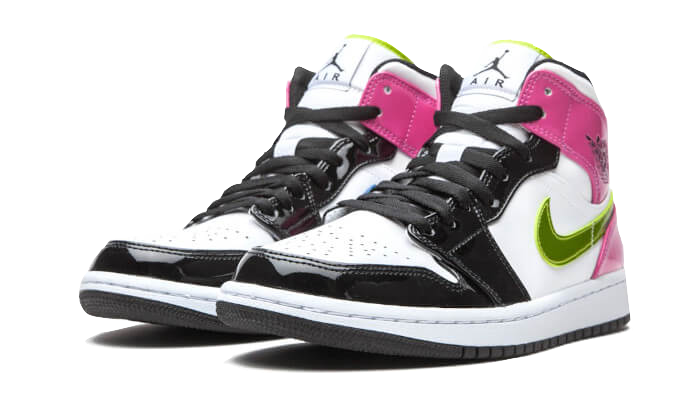 Air Jordan 1 Mid White Black Cyber Pink, White/Cyber-Active Fuchsia-Black (CZ9834-100 / CZ9835-100)