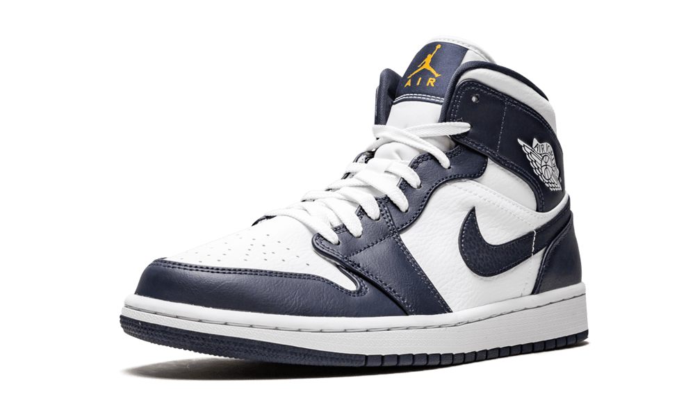 Air Jordan 1 Mid White Metallic Gold Obsidian, White/Metallic Gold-Obsidian (554724-174 / 554725-174)