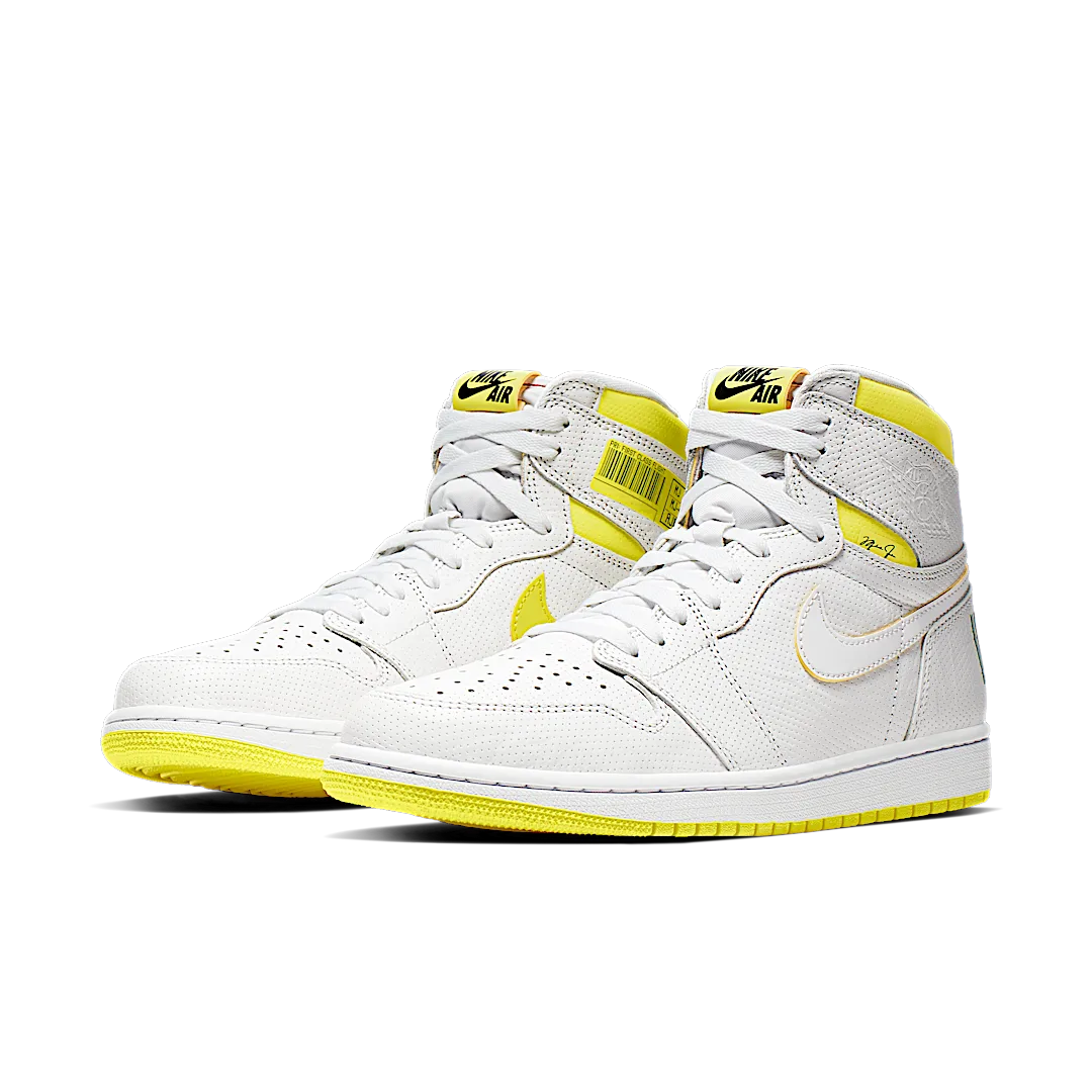 Air Jordan 1 Retro High First Class Flight, White/Dynamic Yellow-Black (555088-170)