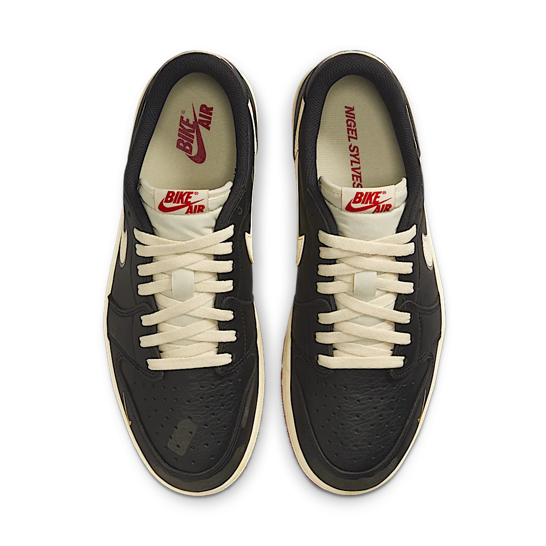 Air Jordan 1 Retro Low OG Nigel Sylvester Better With Time, Black/Muslin/Varsity Red (IB8958-001)