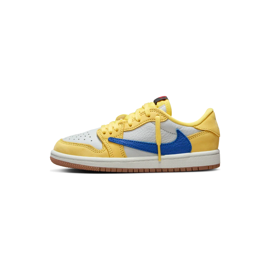 Air Jordan 1 Retro Low OG SP Travis Scott Canary (PS), Canary/Racer Blue/Light Silver/Gum Medium Brown (DZ5909-700)