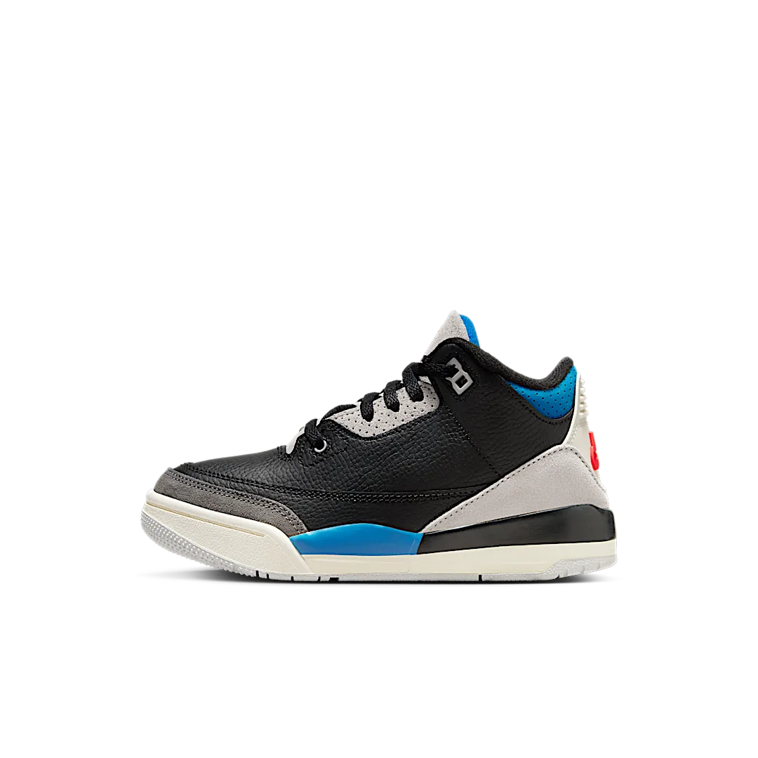 Air Jordan 3 Retro OG Rare Air (PS), Black/Chile Red/Neutral Grey/Military Blue/Coconut Milk (IB8969-004)