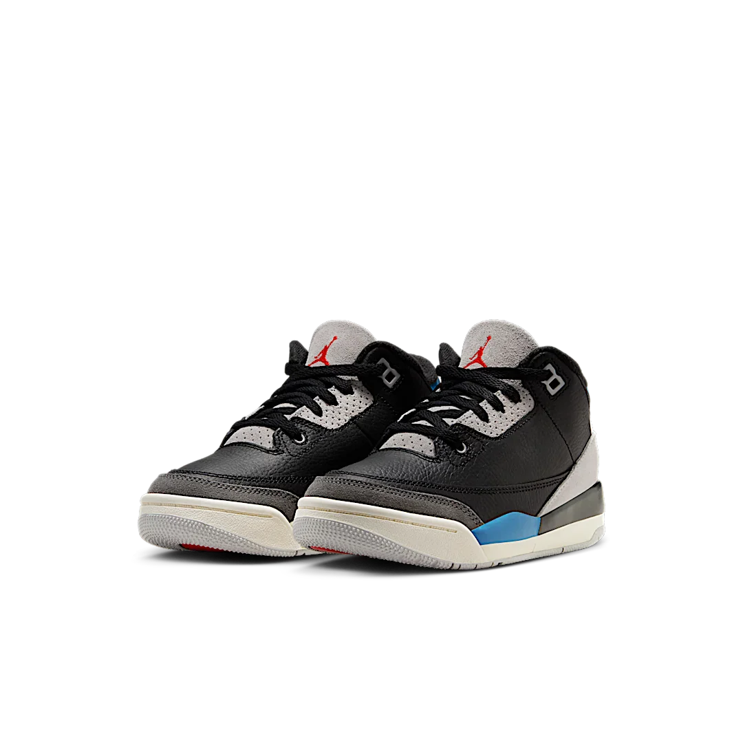 Air Jordan 3 Retro OG Rare Air (PS), Black/Chile Red/Neutral Grey/Military Blue/Coconut Milk (IB8969-004)