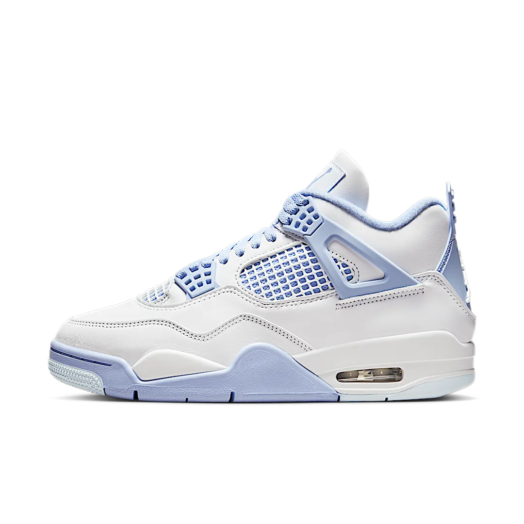 Air Jordan 4 Retro Forget Me Not, White/Aluminum-Blue Tint-Oil Green (HV0823-100)