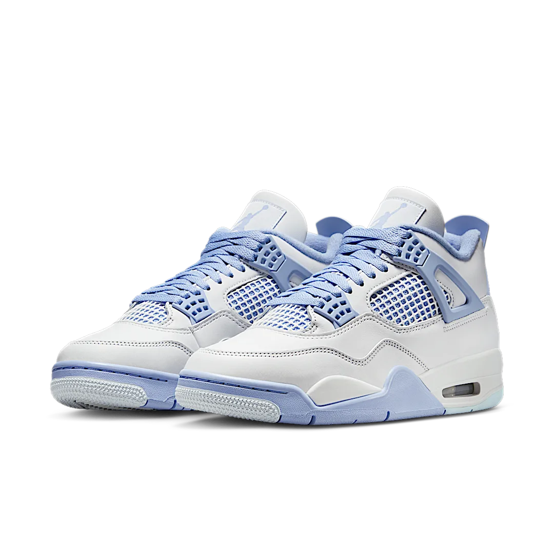 Air Jordan 4 Retro Forget Me Not, White/Aluminum-Blue Tint-Oil Green (HV0823-100)