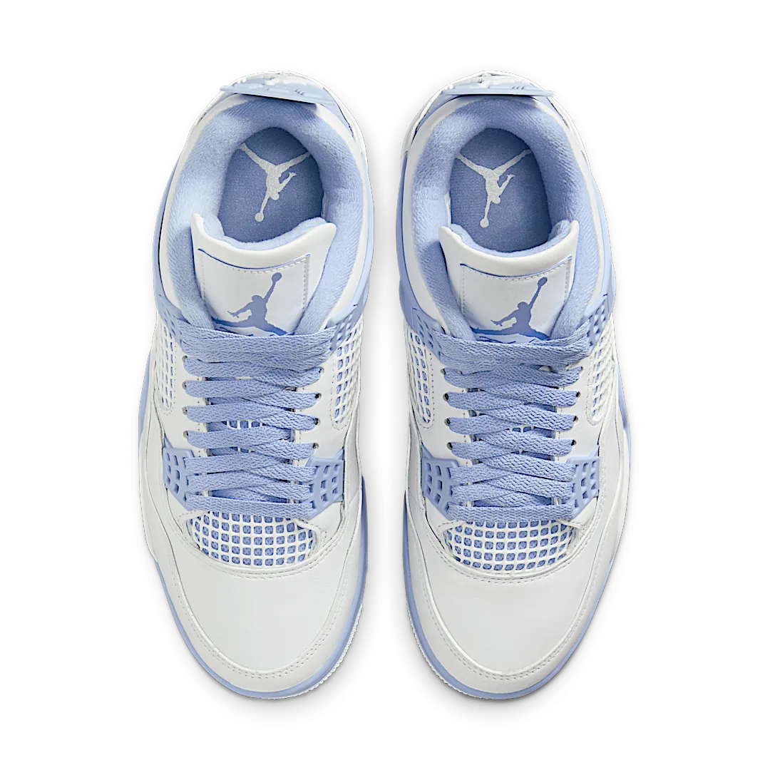 Air Jordan 4 Retro Forget Me Not, White/Aluminum-Blue Tint-Oil Green (HV0823-100)