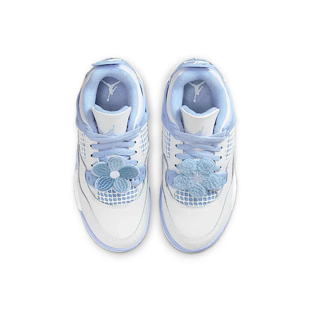 Air Jordan 4 Retro Forget Me Not (PS), White/Aluminum/Blue Tint/Oil Green (IB8962-100)