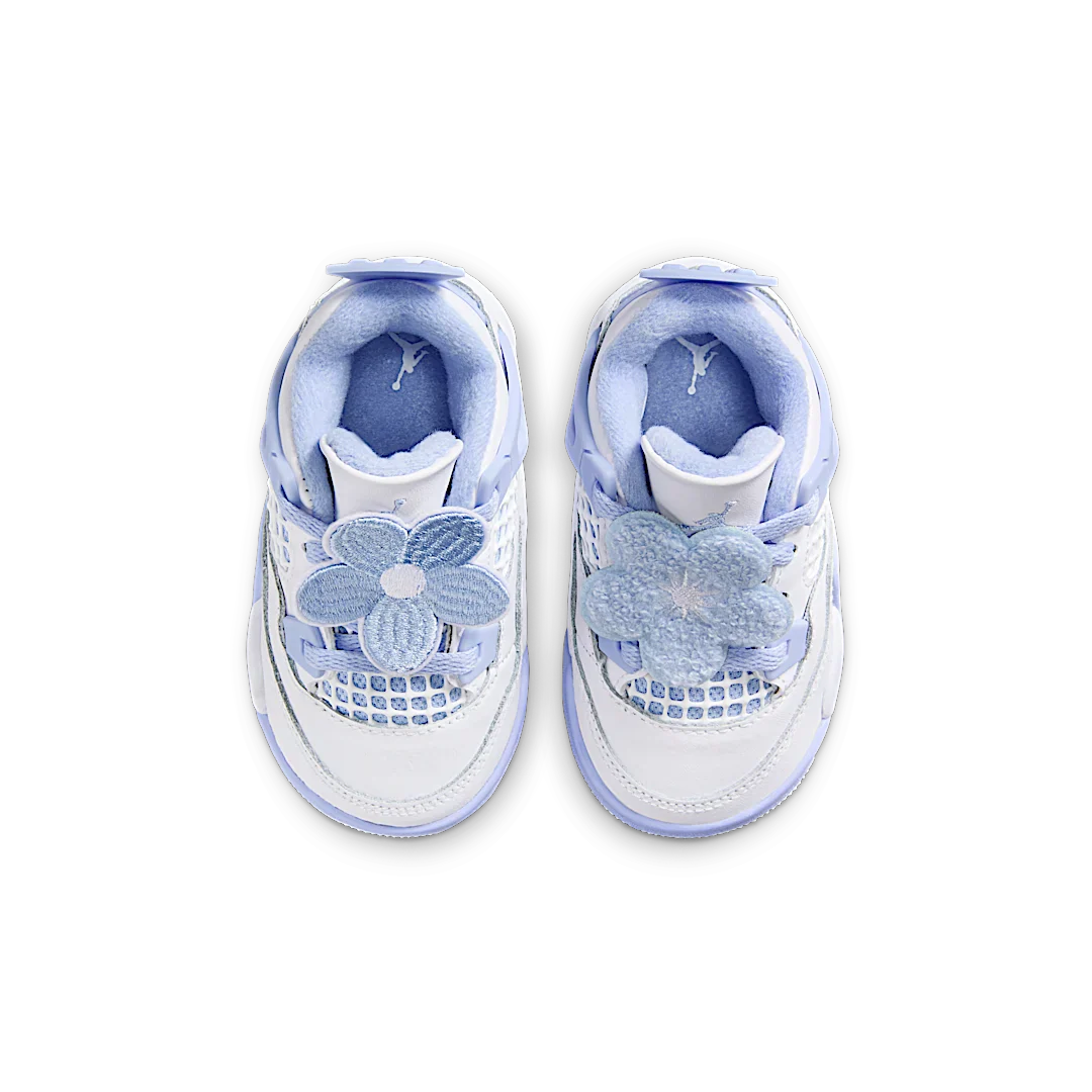 Air Jordan 4 Retro Forget Me Not (TD), White/Aluminum/Blue Tint/Oil Green (IB8961-100)