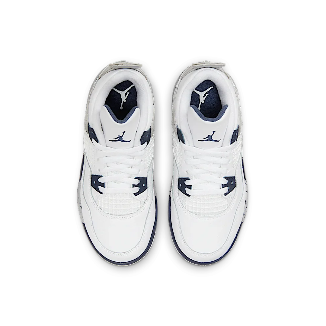 Air Jordan 4 Retro Midnight Navy (PS), White/Midnight Navy/Light Smoke Grey/Fire Red (BQ7669-140)