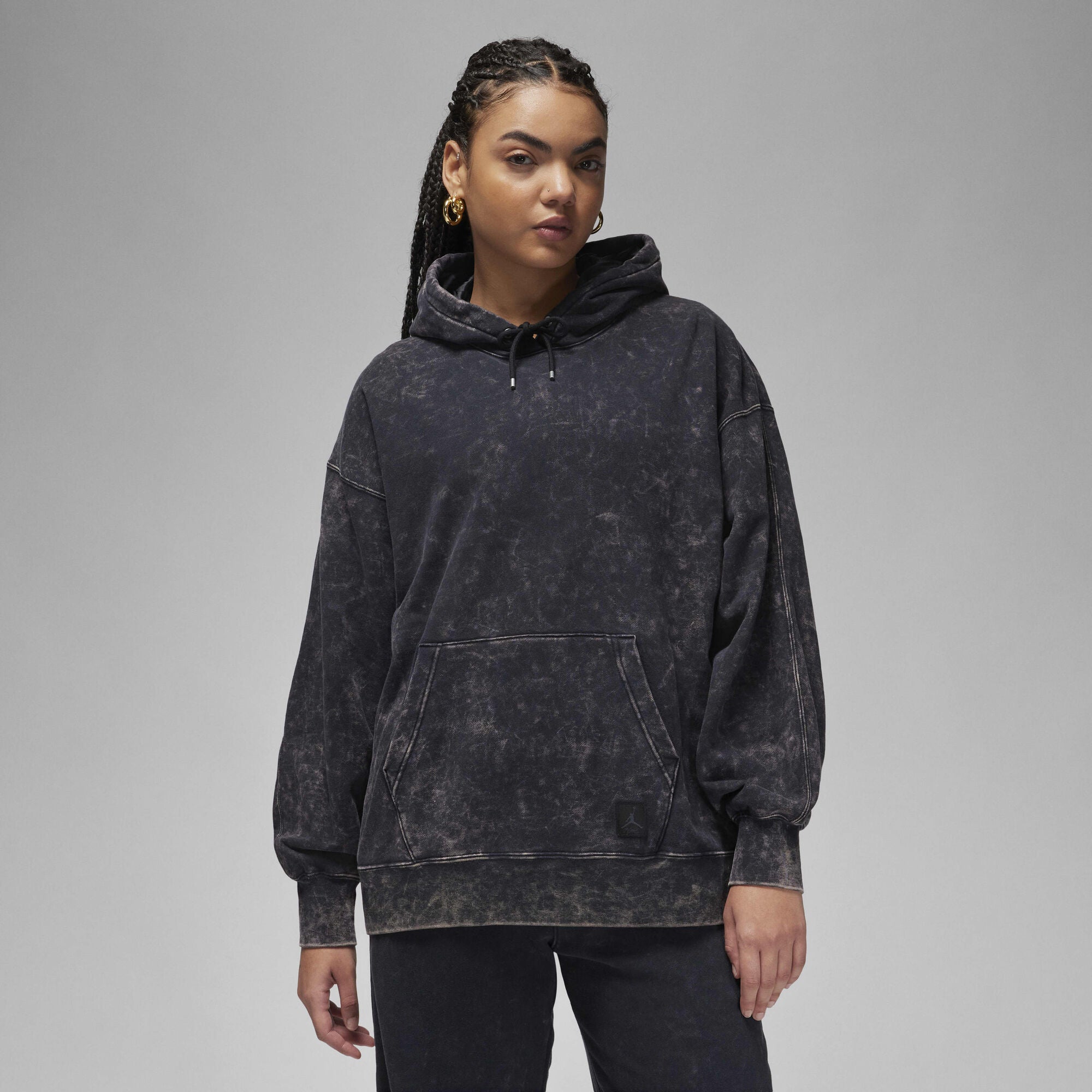 Air Jordan Flight Fleece Satin-Lined Washed Hoodie Black