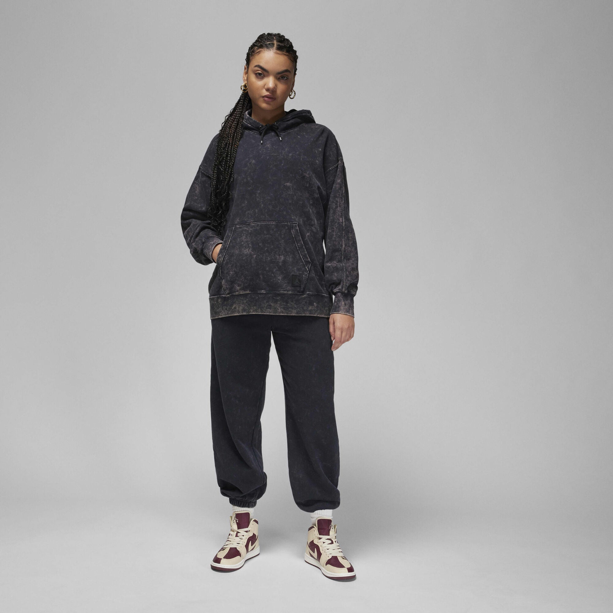 Air Jordan Flight Fleece Satin-Lined Washed Hoodie Black