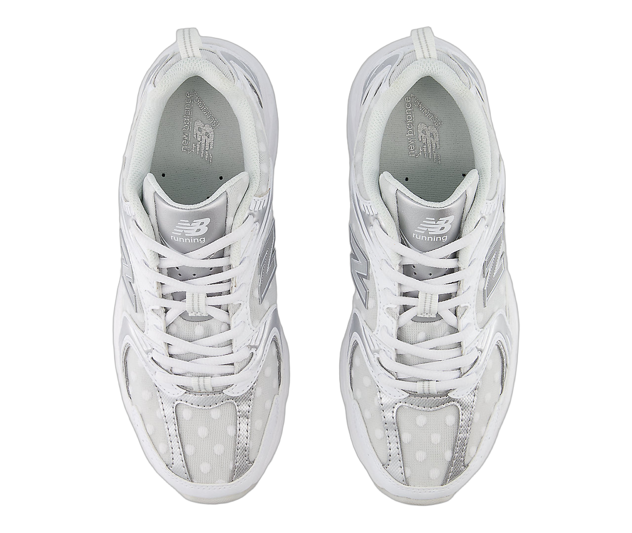 New Balance 530 Silver Metallic Polka Dots, White/Silver Metallic (U530HFW)