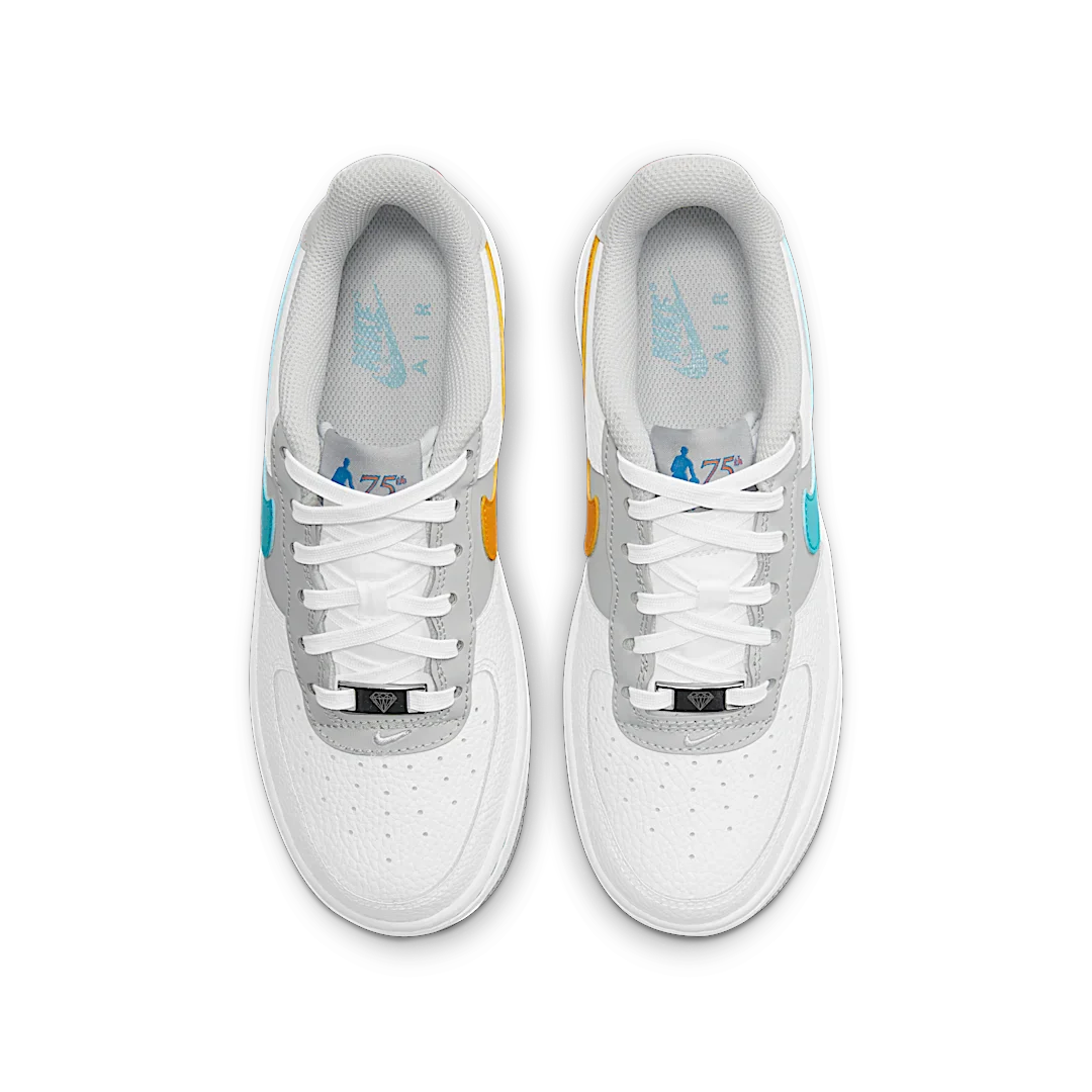 Nike Air Force 1 Low EMB NBA 75th Anniversary Fiesta, White/Grey Fog/Sundial/Turquoise Blue (DJ9993-100)