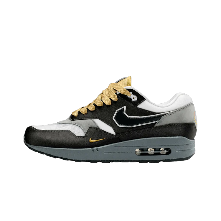 Nike Air Max 1 .SWOOSH Low Poly Big Head Mode, Dark Smoke Grey/White/Metallic Gold (IB9898-001)