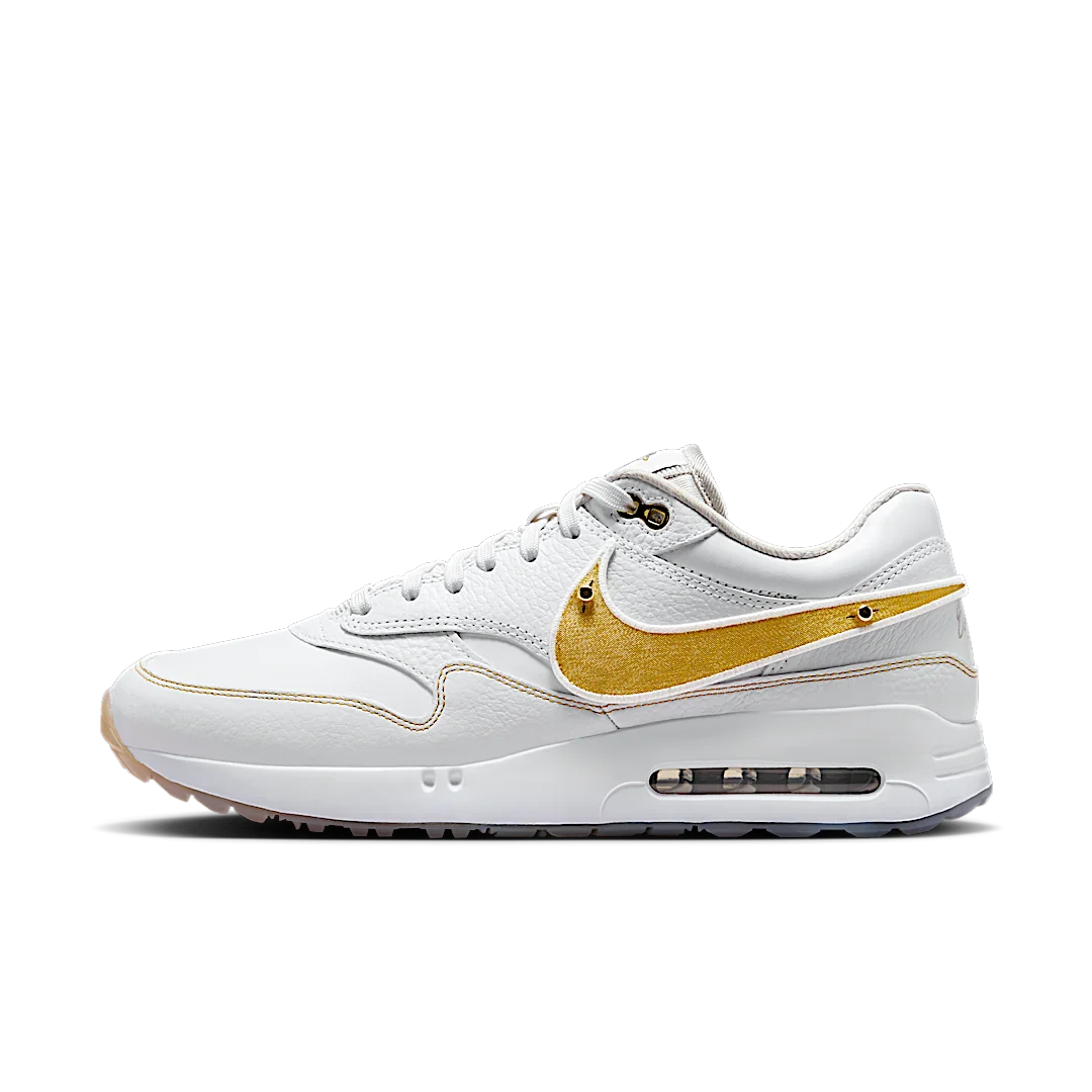 Nike Air Max 1 '86 OG Golf Eastside Golf Everyone’s Game. Be Authentic., White/Metallic Gold/Pure Platinum/Cool Grey (HQ3074-100)