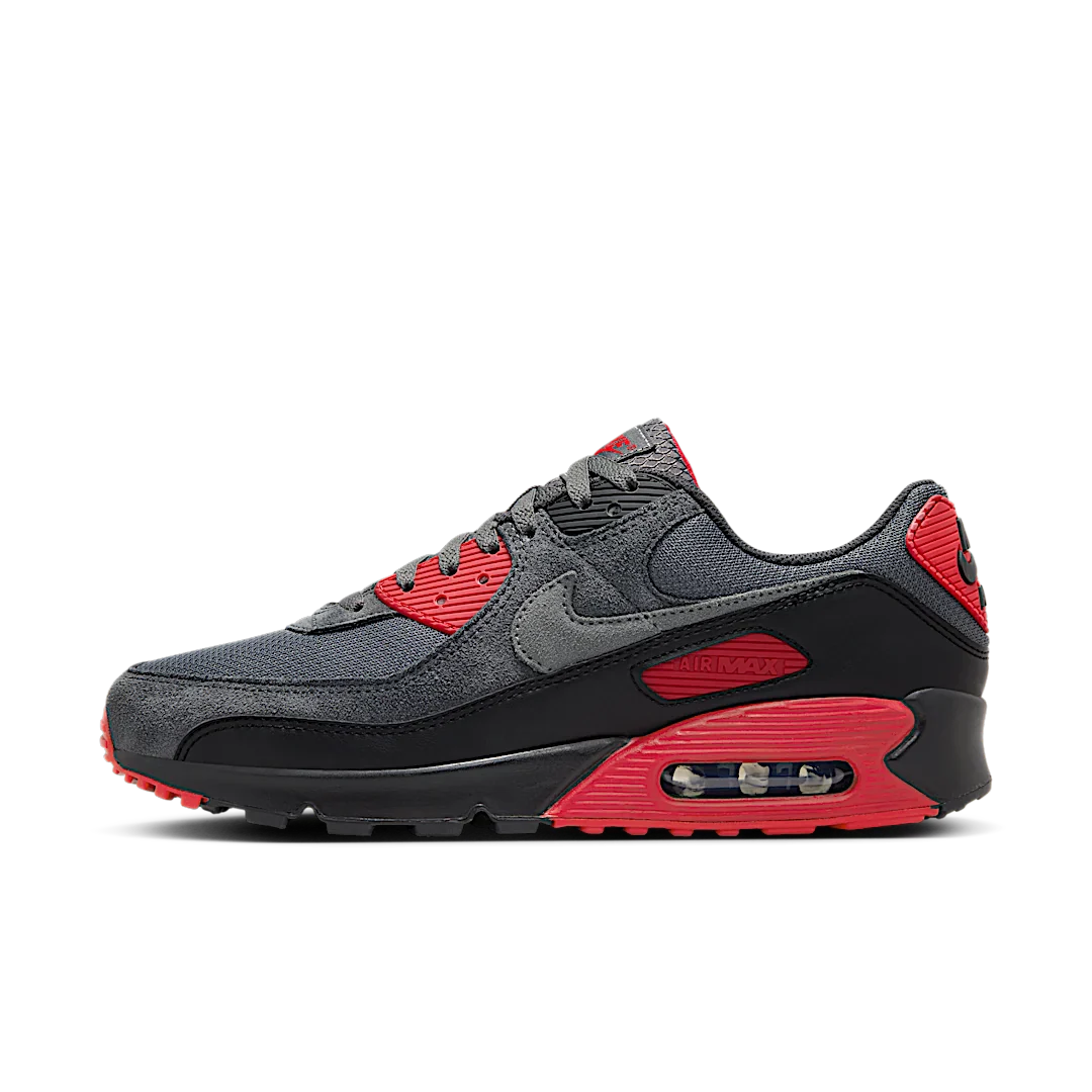 Nike Air Max 90 Smoke Grey Fire Red, Black/Smoke Grey/Iron Grey/Fire Red/Dark Smoke Grey (DM0029-007)