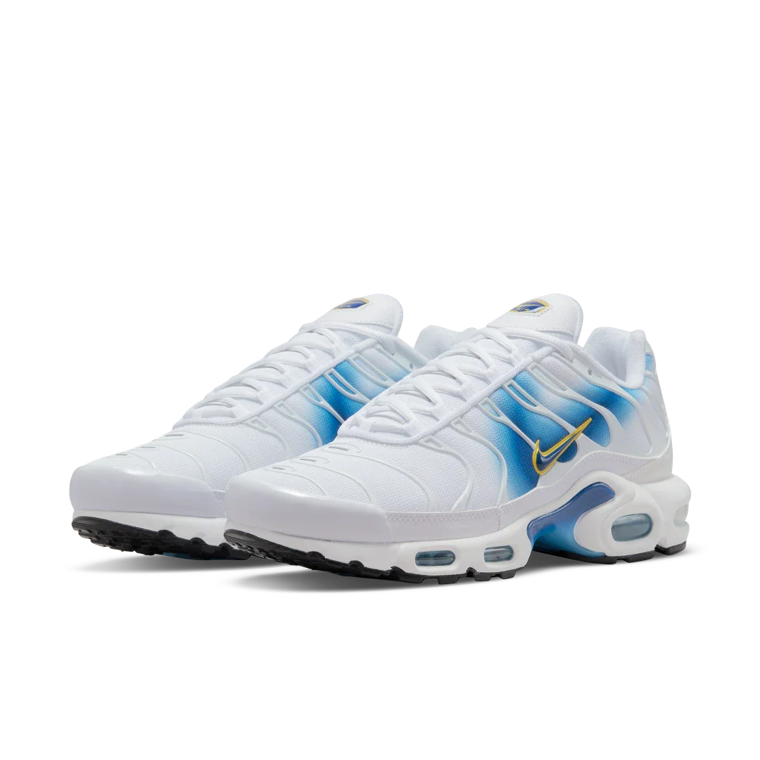 Nike Air Max Plus Spray Paint Swoosh White Blue, White/Blue/Yellow (DX8962-100)