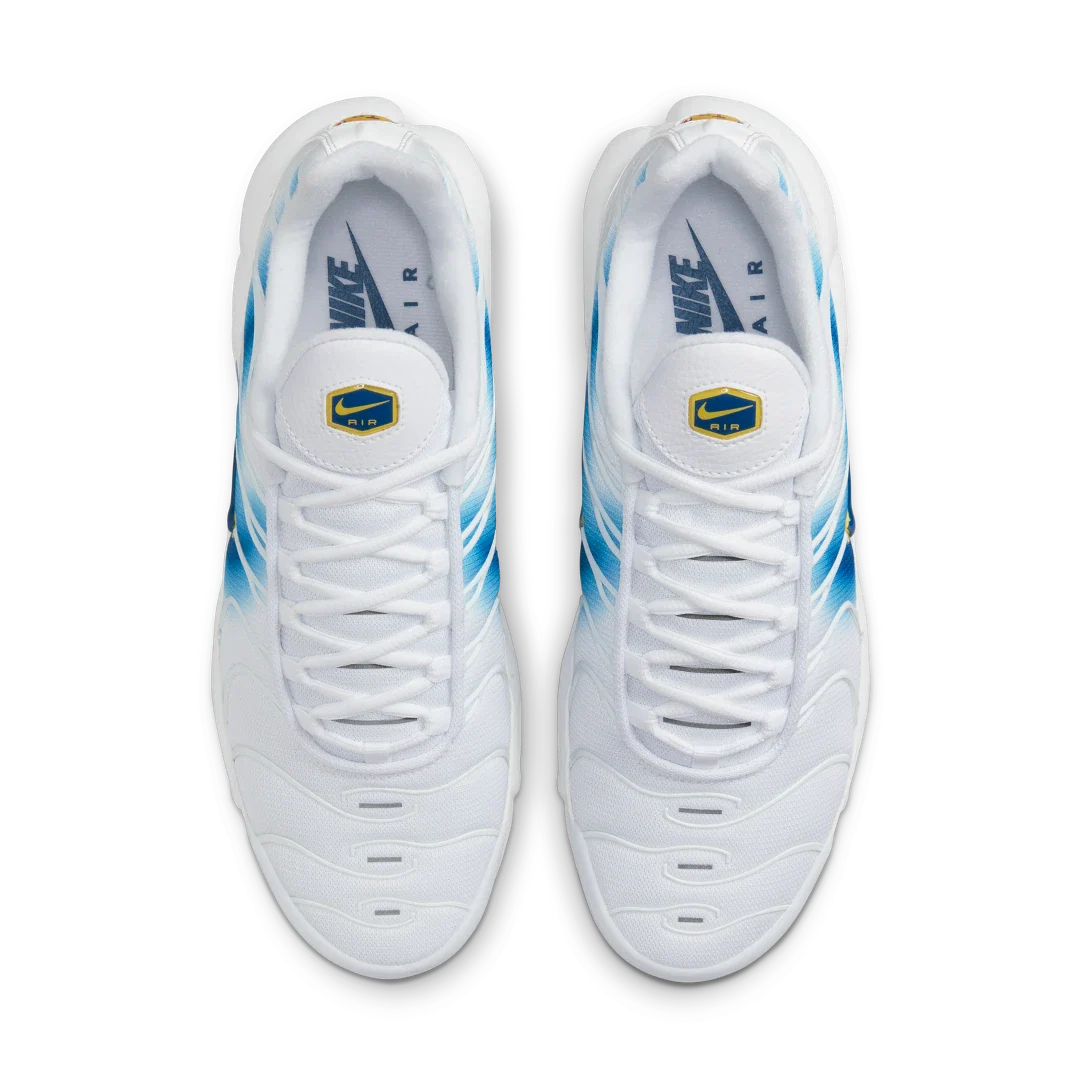 Nike Air Max Plus Spray Paint Swoosh White Blue, White/Blue/Yellow (DX8962-100)