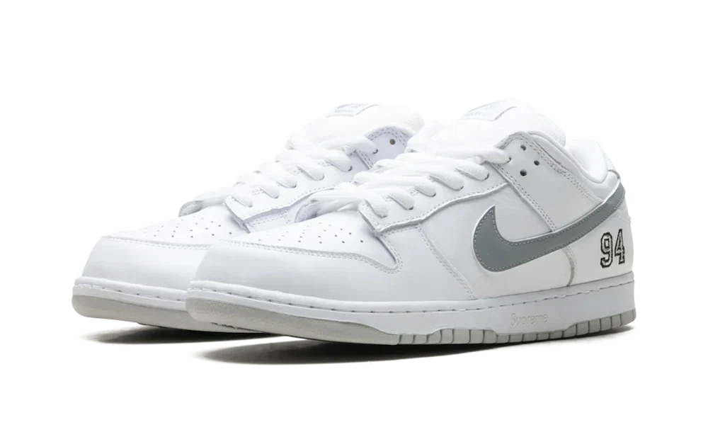 Nike SB Dunk Low Supreme 94 White Metallic Silver, White/Metallic Silver/White (HQ8487-100)
