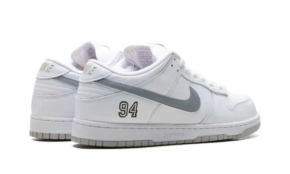 Nike SB Dunk Low Supreme 94 White Metallic Silver, White/Metallic Silver/White (HQ8487-100)