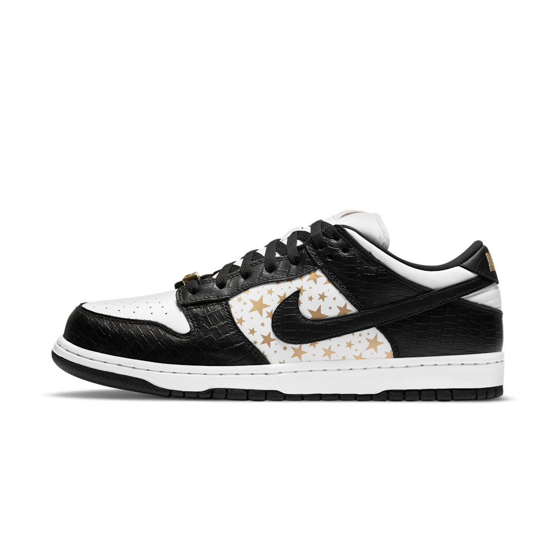 Nike SB Dunk Low Supreme Stars Black (2021), White/Metallic Gold/Black (DH3228-102)