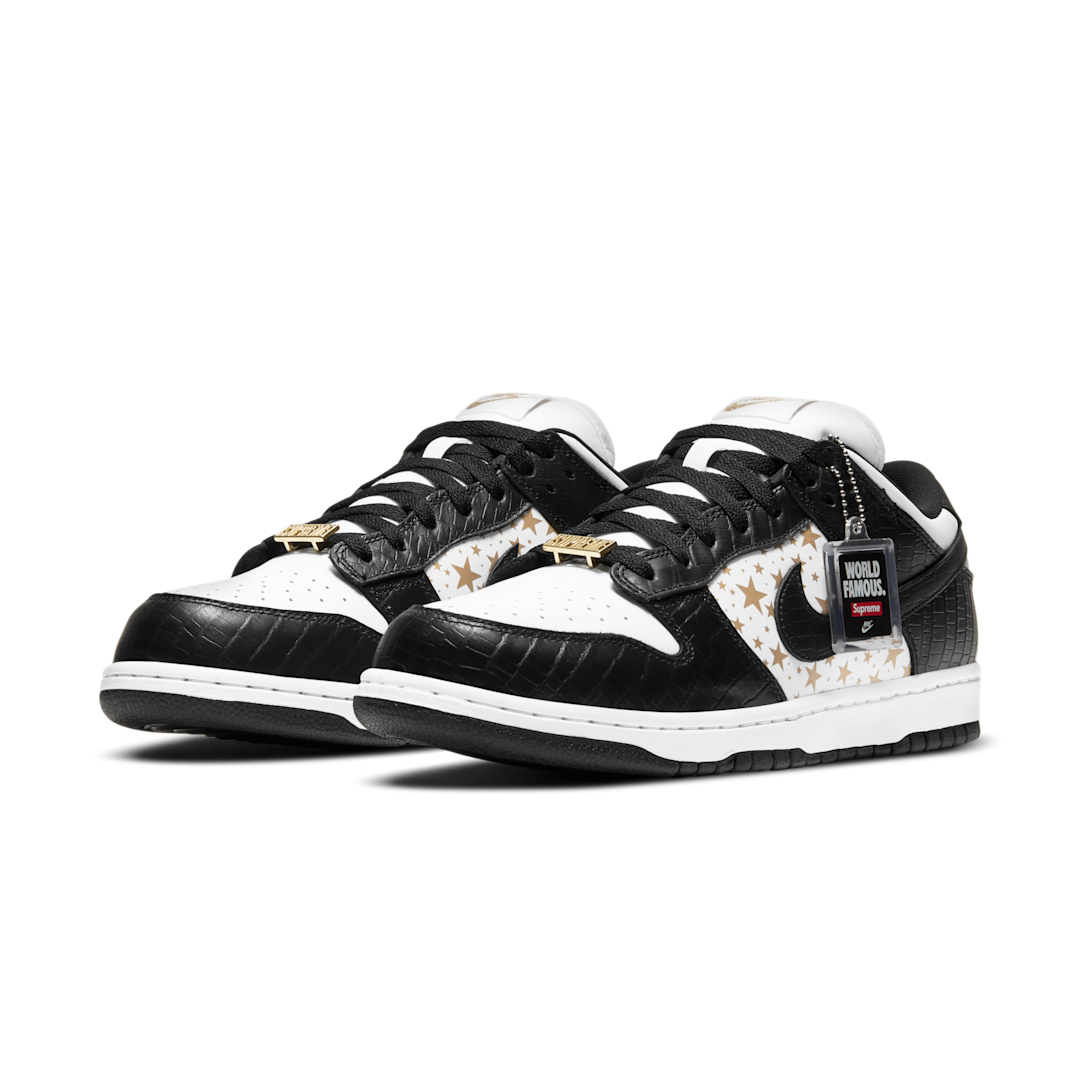 Nike SB Dunk Low Supreme Stars Black (2021), White/Metallic Gold/Black (DH3228-102)
