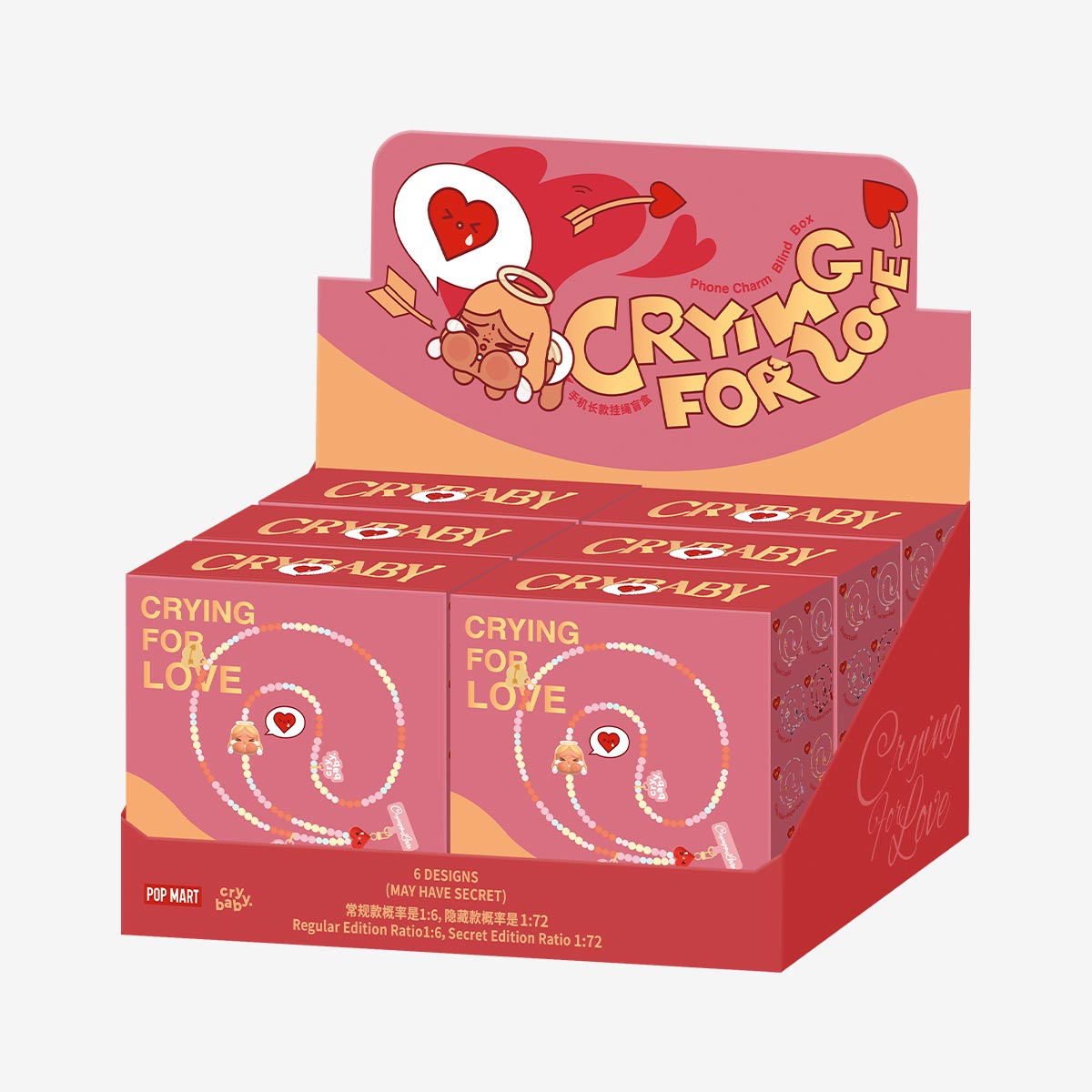 Pop Mart CryBaby Crying For Love Series Phone Charm Sealed Case (6 Blind Box)