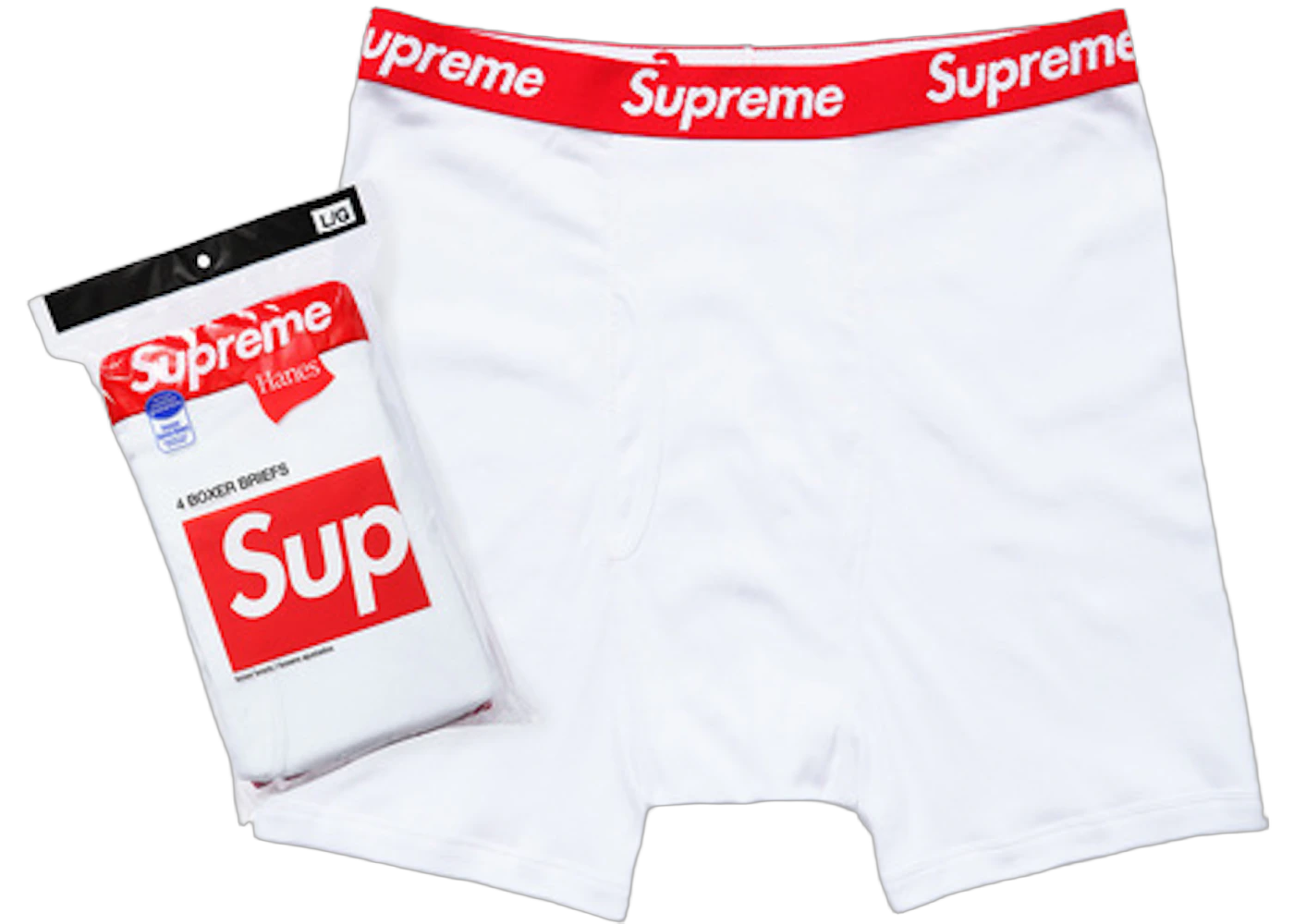 Supreme Hanes Boxer Briefs (4 Pack) White, White (supreme-hanes-boxer-briefs-white)
